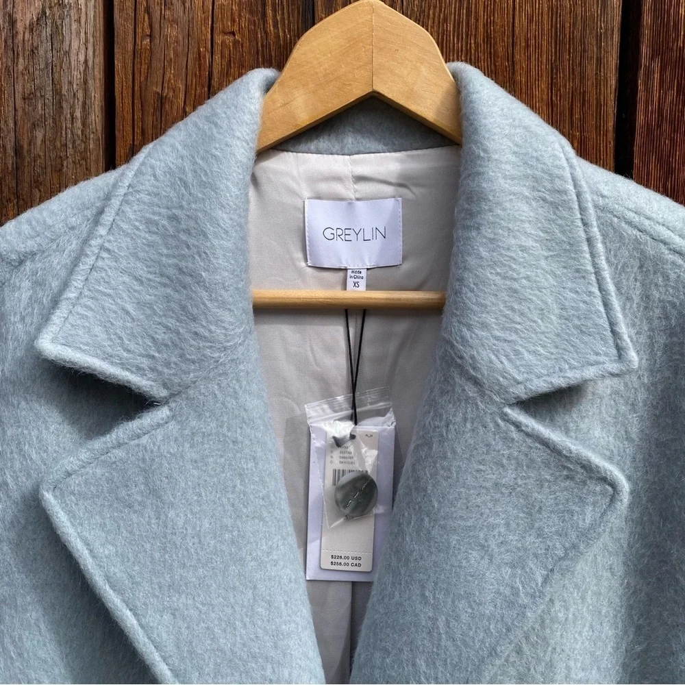 NWT Anthropologie Greylin Sky Blue and Grey Long Wool Coat with pockets size XS - Picture 3 of 12
